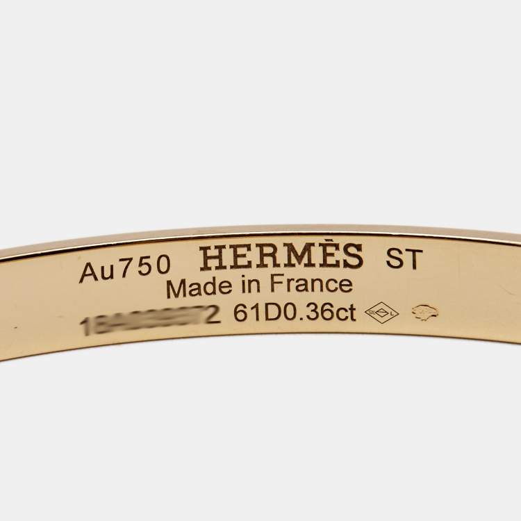 Pre Owned Hermes Kelly Diamond 18k Rose Gold Small Model Bangle Bracelet ST