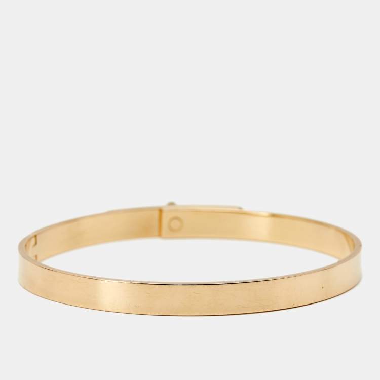 Pre Owned Hermes Kelly Diamond 18k Rose Gold Small Model Bangle Bracelet ST