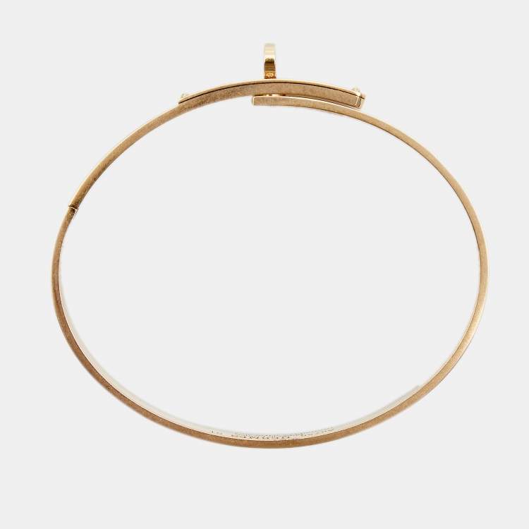 Pre Owned Hermes Kelly Diamond 18k Rose Gold Small Model Bangle Bracelet ST