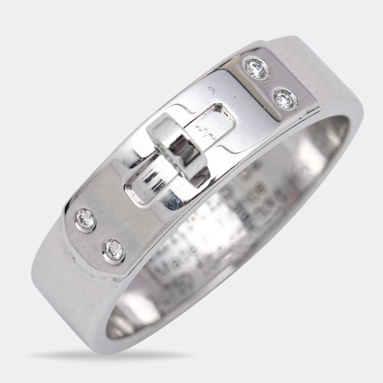 Pre Owned Hermes Kelly Diamond 18k White Gold Small Model Ring Size 52