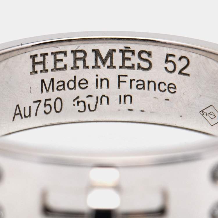 Pre Owned Hermes Kelly Diamond 18k White Gold Small Model Ring Size 52