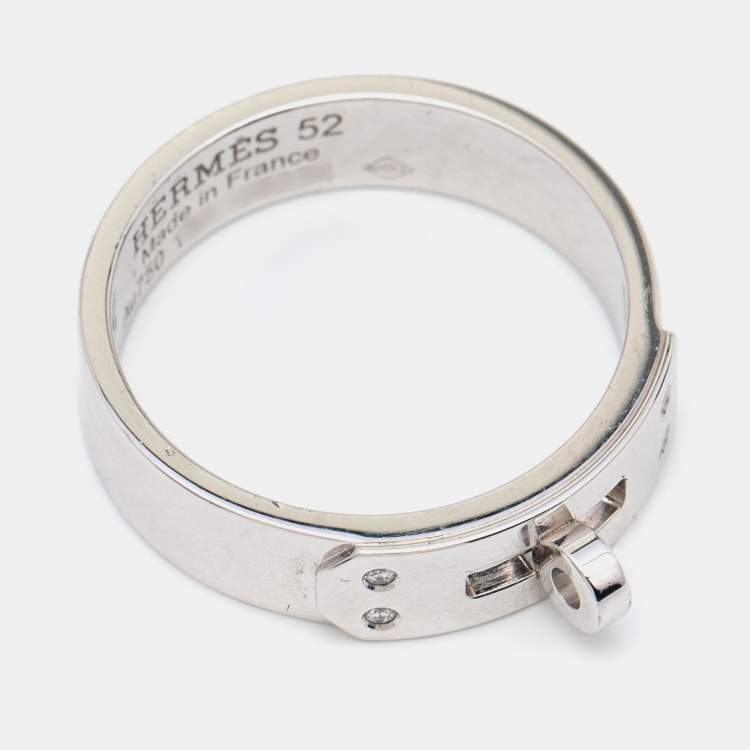 Pre Owned Hermes Kelly Diamond 18k White Gold Small Model Ring Size 52
