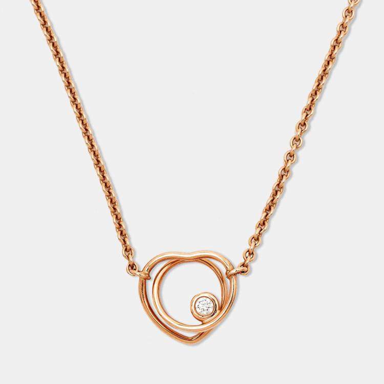 Pre Owned Hermes Vertige Cœur Diamond 18k Rose Gold Small Model Necklace