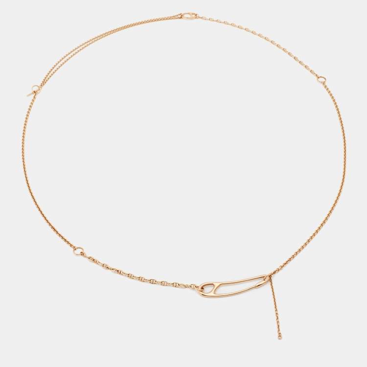 Pre Owned Hermès Chaine d'Ancre Punk Diamond 18k Rose Gold Large Model Necklace
