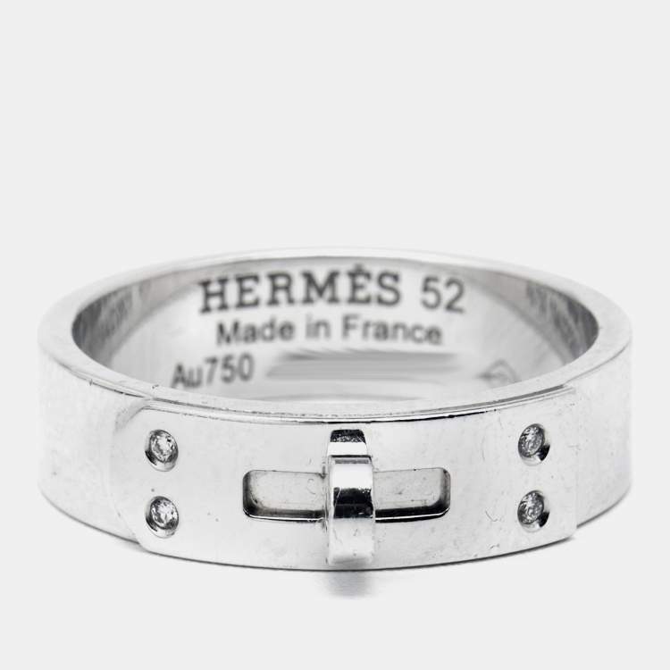 Pre Owned Hermes Kelly Diamond 18k White Gold Small Model Ring Size 52