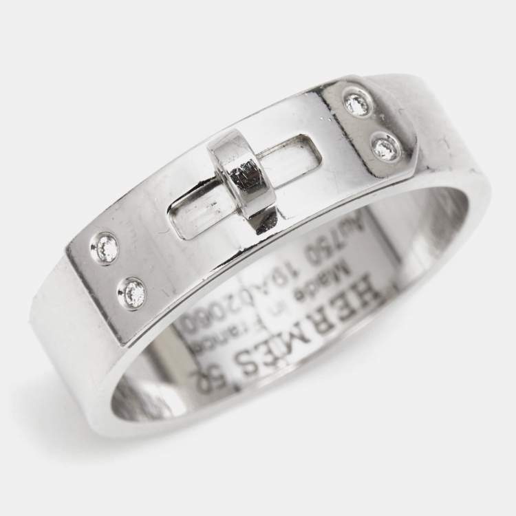 Pre Owned Hermes Kelly Diamond 18k White Gold Small Model Ring Size 52