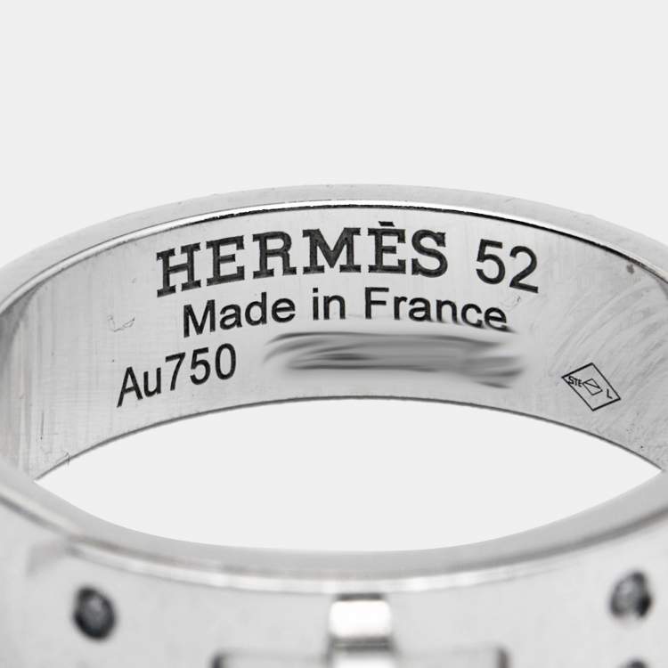 Pre Owned Hermes Kelly Diamond 18k White Gold Small Model Ring Size 52
