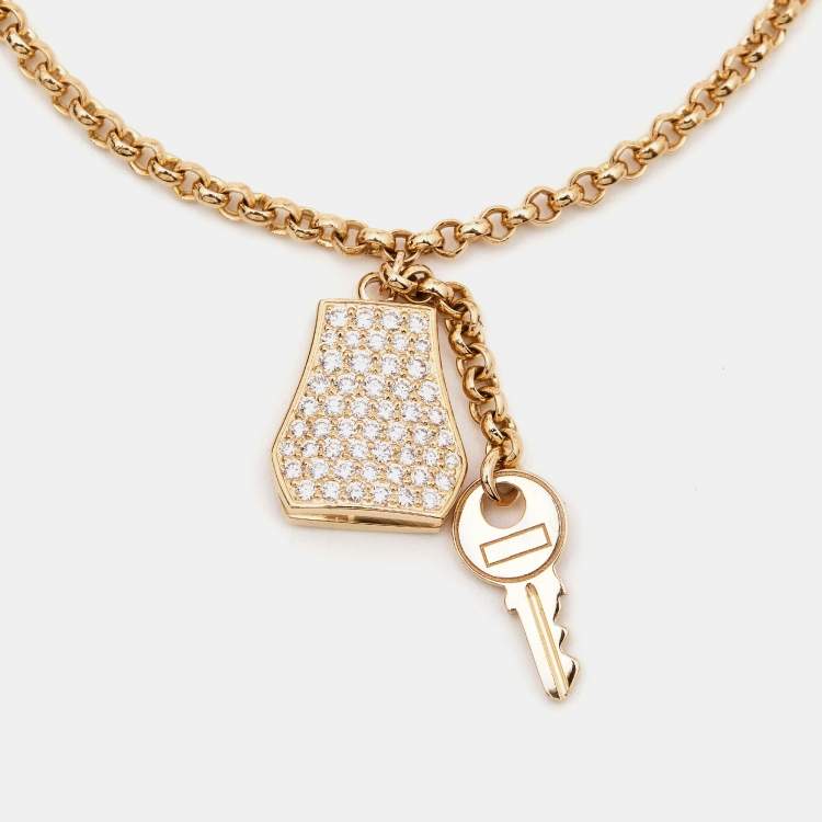 Pre Owned Hermes Kelly Clochette  Diamonds 18k Rose Gold Small Model Bracelet