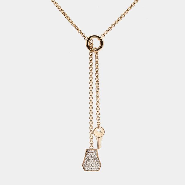 Pre Owned Hermes Kelly Clochette Diamonds 18k Rose Gold Small Model Necklace