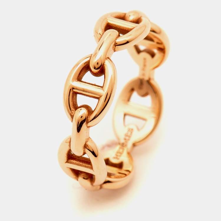 Pre Owned Hermès Chaine d'Ancre Enchainee 18k Rose Gold Ring Size 52