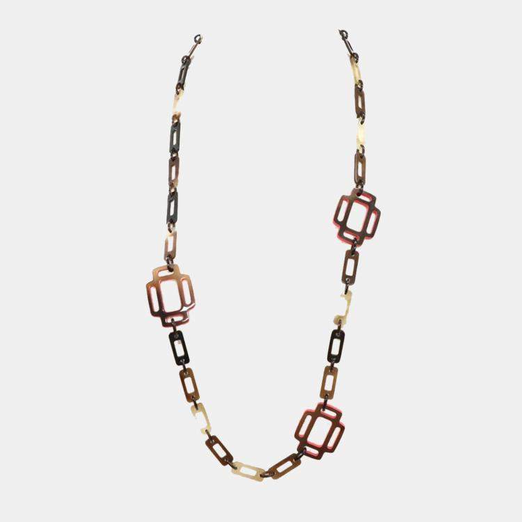 Pre Owned Hermes Brown Natural Material Horn Attelage Necklace