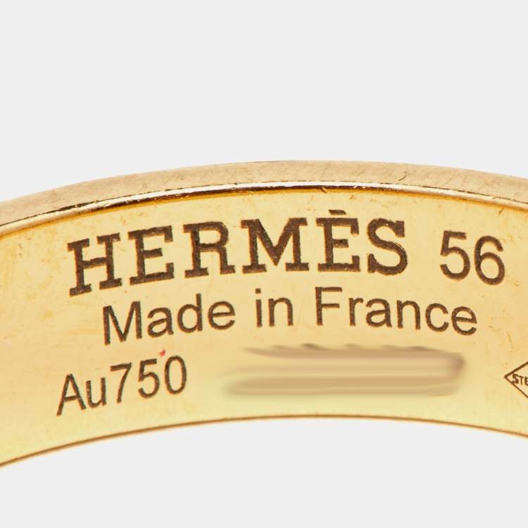 Pre Owned Hermes Kelly Diamond 18K Yellow Gold Small Model Band Ring Size 56