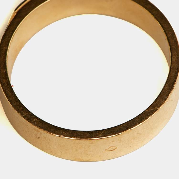 Pre Owned Hermes Kelly Diamond 18K Yellow Gold Small Model Band Ring Size 56