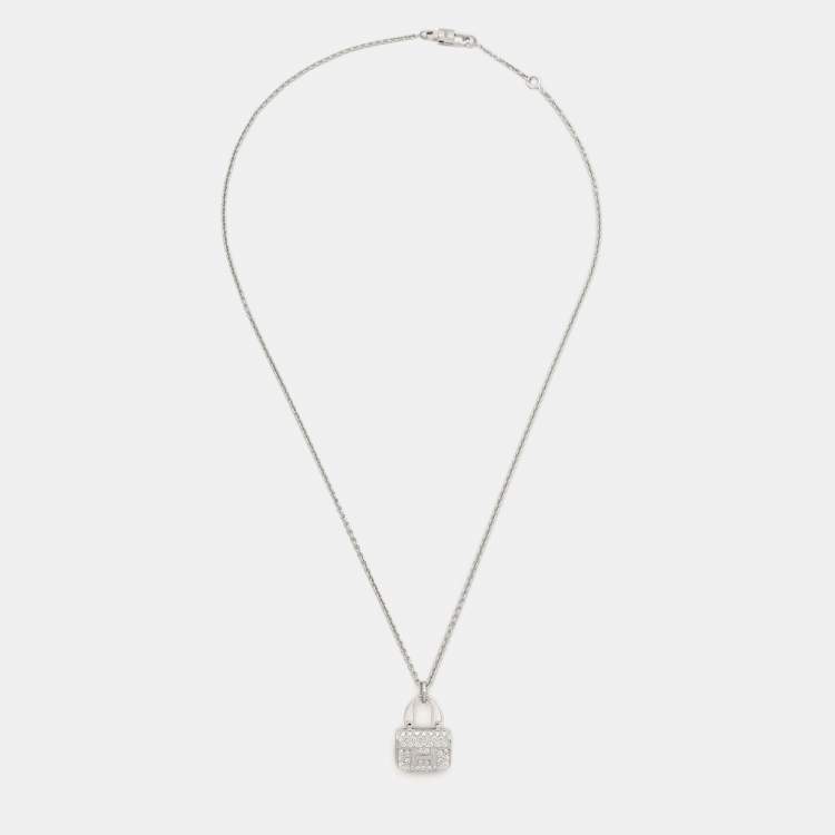 Pre Owned Hermès Constance Diamond 18k White Gold Pendant Necklace