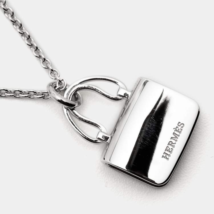 Pre Owned Hermès Constance Diamond 18k White Gold Pendant Necklace
