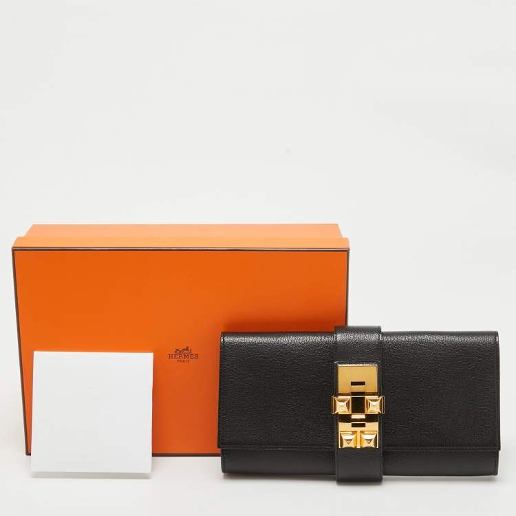 Pre Owned Hermes Noir Chevre Mysore Leather Medor 23 Clutch