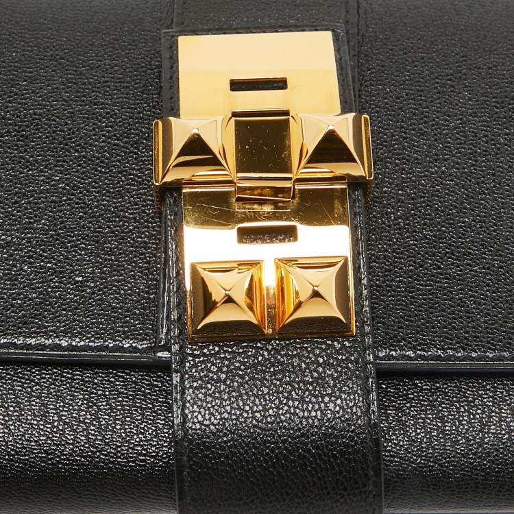 Pre Owned Hermes Noir Chevre Mysore Leather Medor 23 Clutch