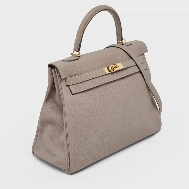 Pre Owned Hermes Gris Asphalt Togo Leather Gold Finish Kelly Retourne 35 Bag