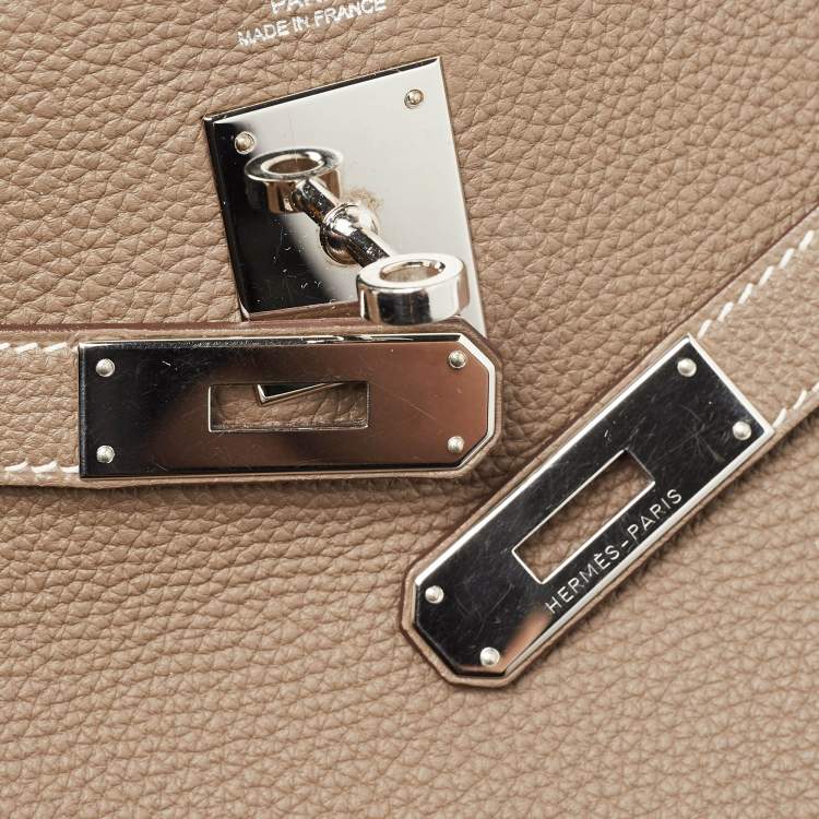 Pre Owned Hermes Etoupe Togo Leather Palladium Finish Kelly Retourne 32 Bag