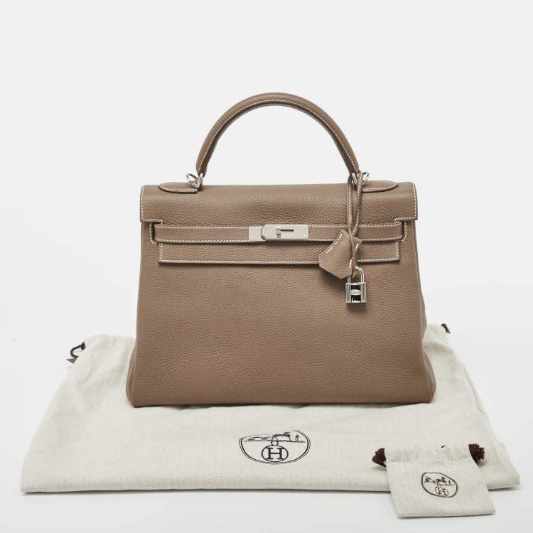 Pre Owned Hermes Etoupe Togo Leather Palladium Finish Kelly Retourne 32 Bag