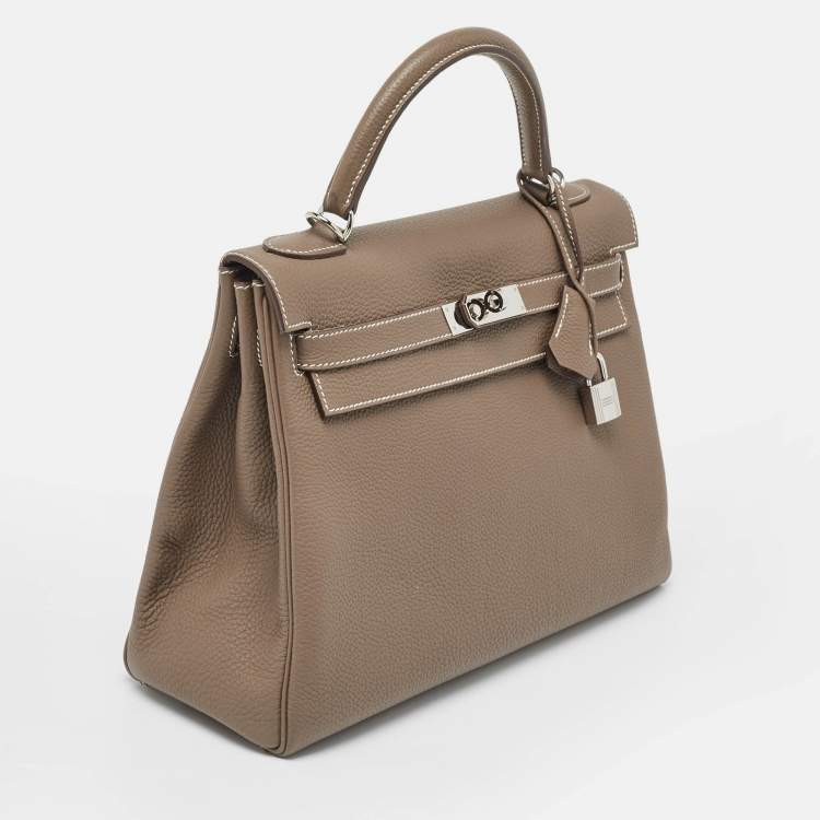 Pre Owned Hermes Etoupe Togo Leather Palladium Finish Kelly Retourne 32 Bag