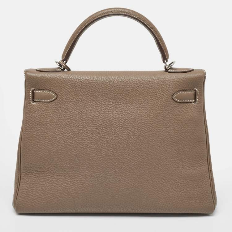 Pre Owned Hermes Etoupe Togo Leather Palladium Finish Kelly Retourne 32 Bag