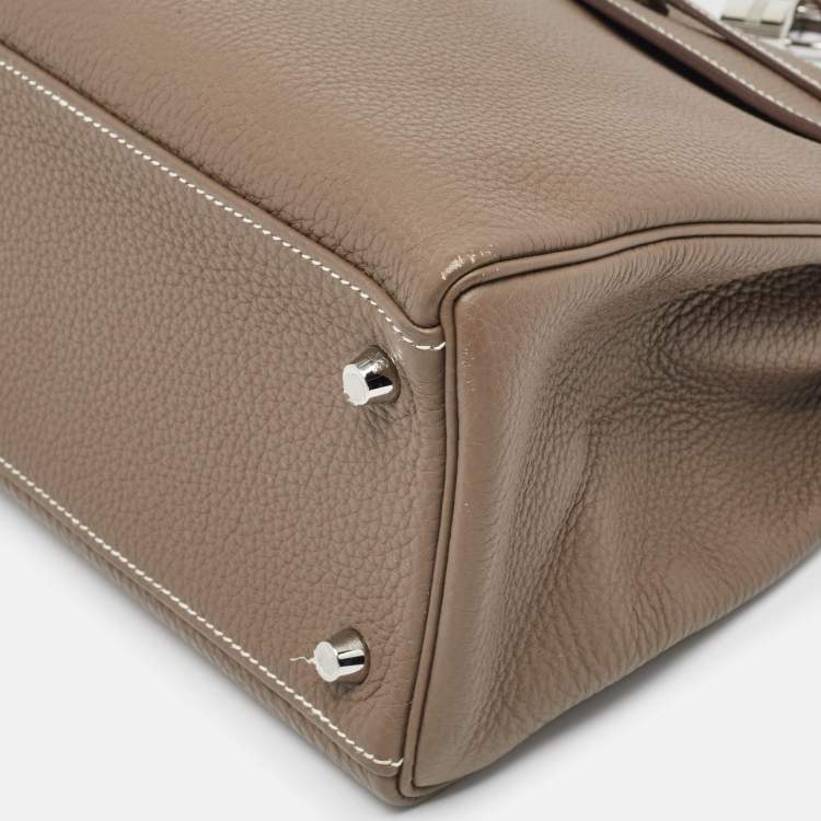 Pre Owned Hermes Etoupe Togo Leather Palladium Finish Kelly Retourne 32 Bag