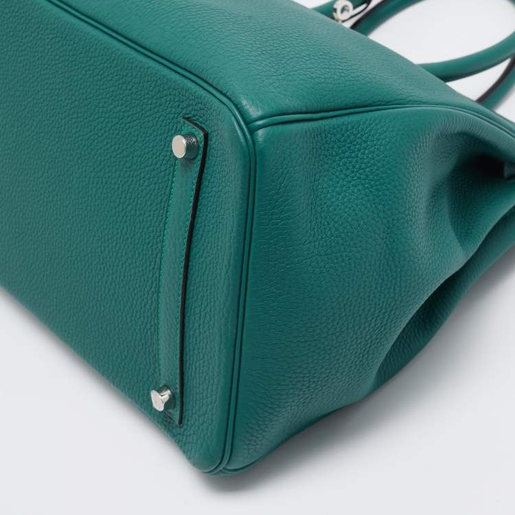Pre Owned Hermes Malachite Togo Leather Palladium Finish Birkin 35 Bag