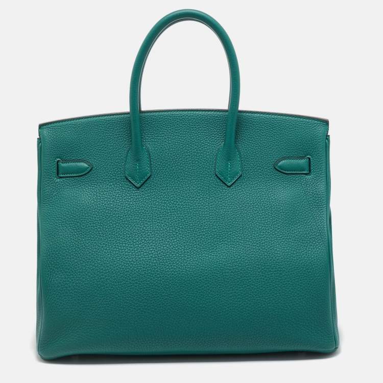 Pre Owned Hermes Malachite Togo Leather Palladium Finish Birkin 35 Bag
