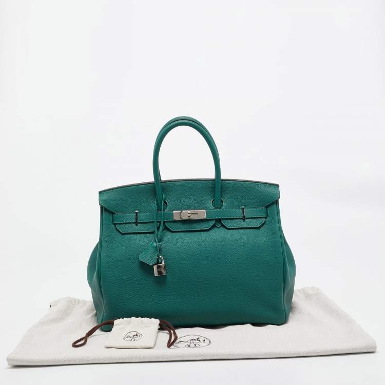 Pre Owned Hermes Malachite Togo Leather Palladium Finish Birkin 35 Bag