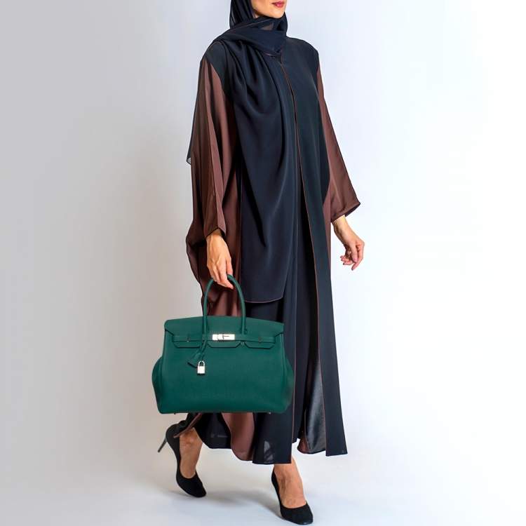 Pre Owned Hermes Malachite Togo Leather Palladium Finish Birkin 35 Bag