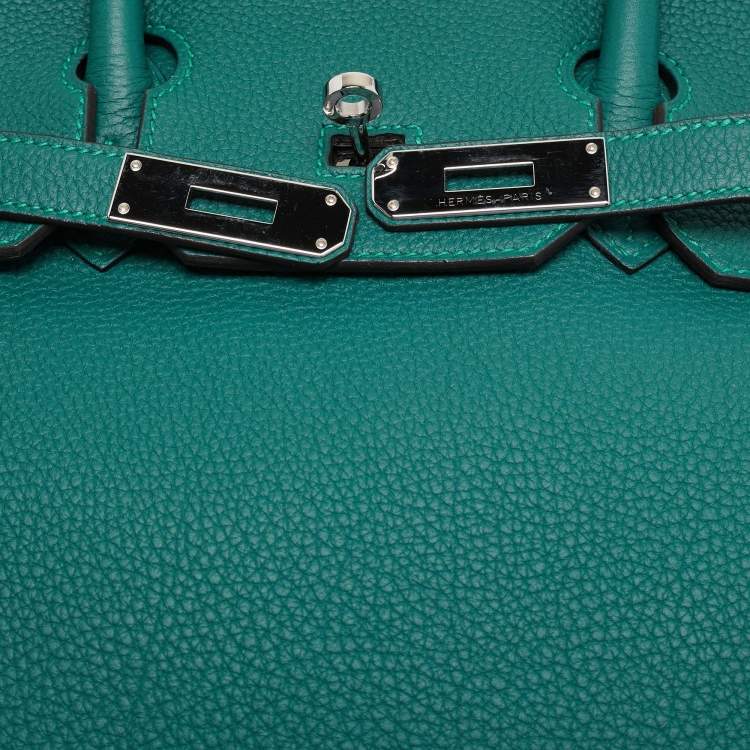 Pre Owned Hermes Malachite Togo Leather Palladium Finish Birkin 35 Bag