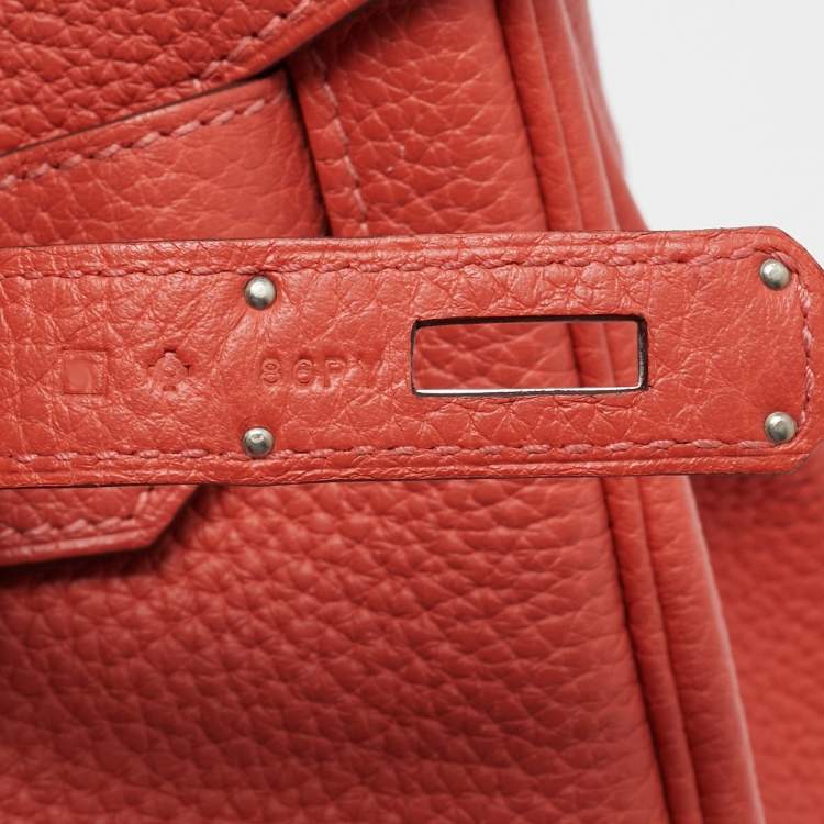 Pre Owned Hermes Rouge Pivoine Togo Leather Palladium Finish Birkin 35 Bag