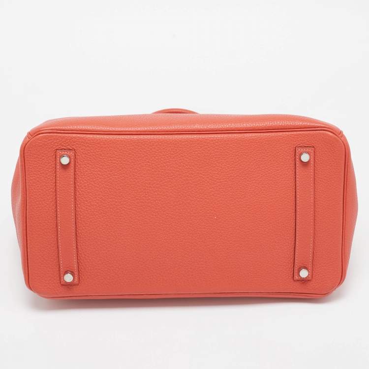 Pre Owned Hermes Rouge Pivoine Togo Leather Palladium Finish Birkin 35 Bag