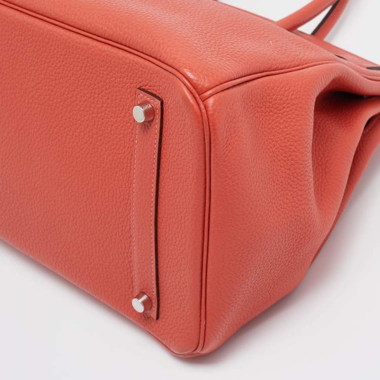 Pre Owned Hermes Rouge Pivoine Togo Leather Palladium Finish Birkin 35 Bag