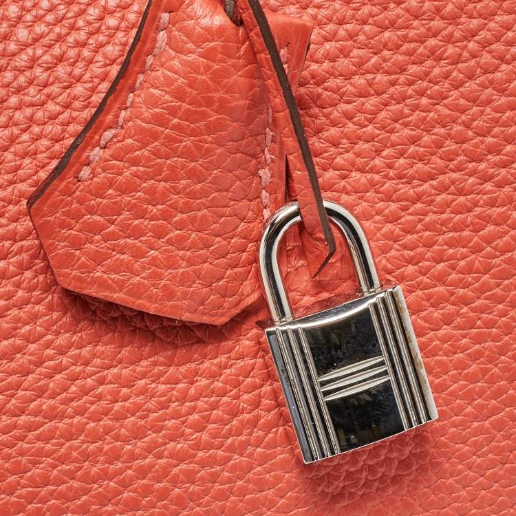 Pre Owned Hermes Rouge Pivoine Togo Leather Palladium Finish Birkin 35 Bag