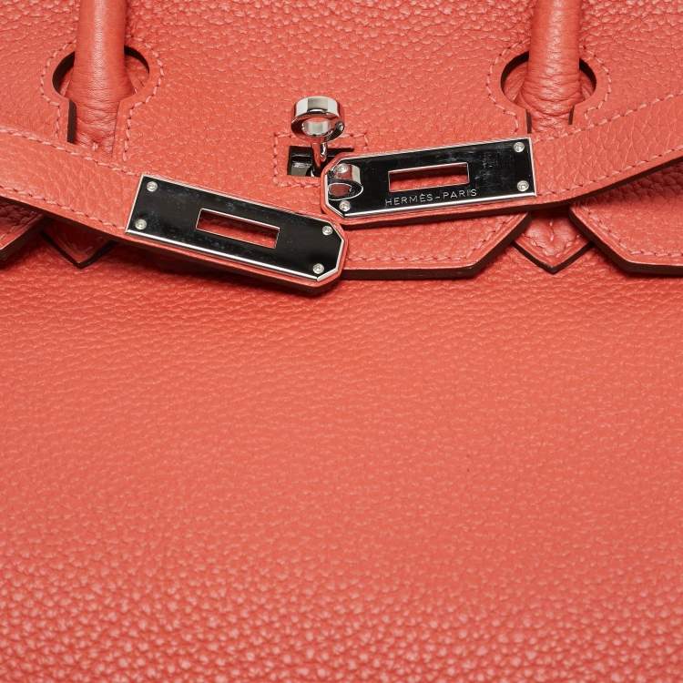 Pre Owned Hermes Rouge Pivoine Togo Leather Palladium Finish Birkin 35 Bag