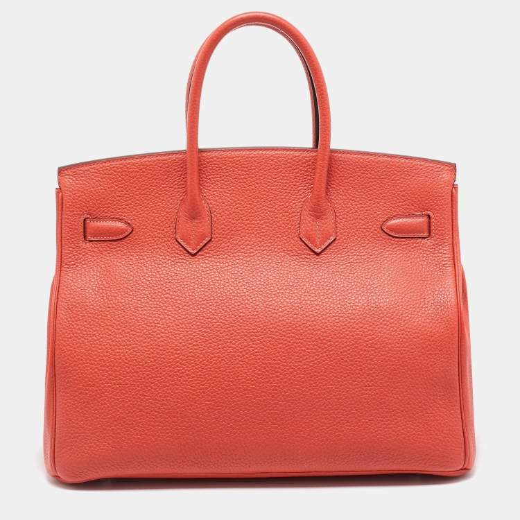 Pre Owned Hermes Rouge Pivoine Togo Leather Palladium Finish Birkin 35 Bag
