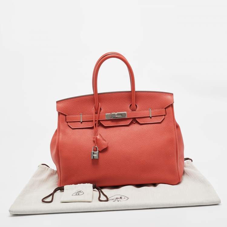 Pre Owned Hermes Rouge Pivoine Togo Leather Palladium Finish Birkin 35 Bag