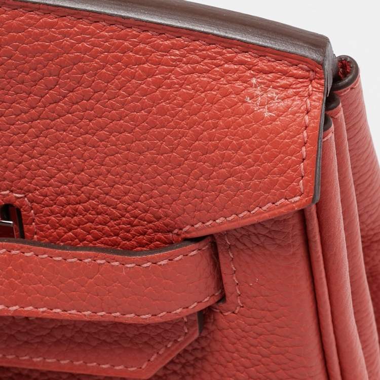 Pre Owned Hermes Rouge Pivoine Togo Leather Palladium Finish Birkin 35 Bag