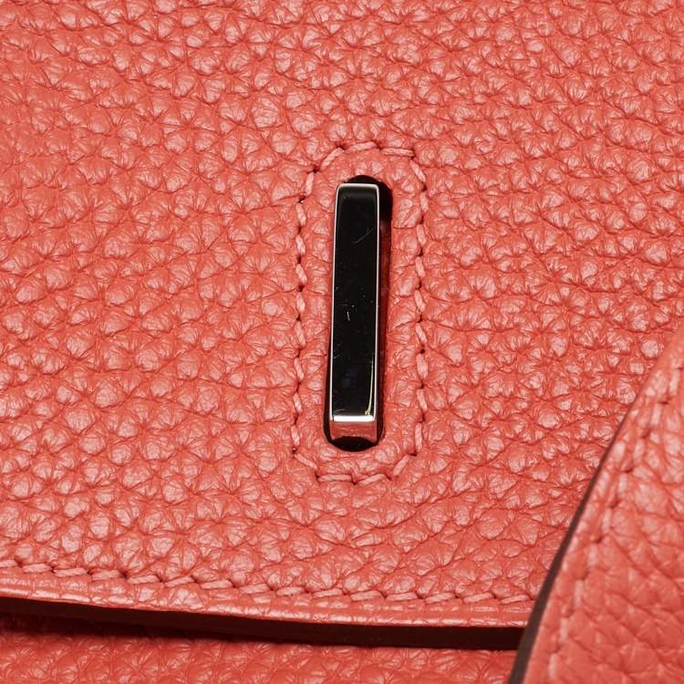 Pre Owned Hermes Rouge Pivoine Togo Leather Palladium Finish Birkin 35 Bag