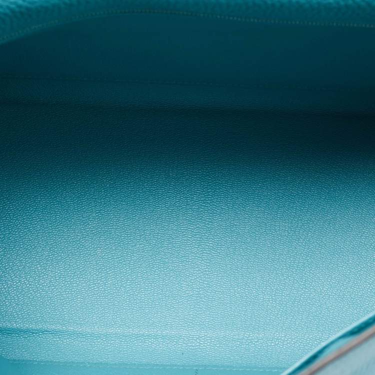Pre Owned Hermes Celeste Taurillon Clemence Leather Palladium Finish Kelly Retourne 32 Bag