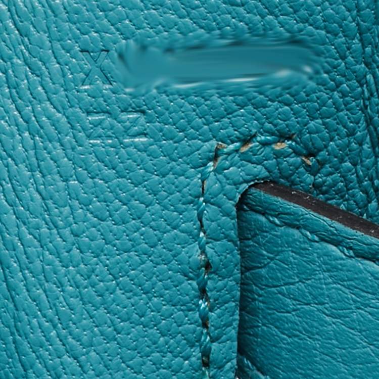 Pre Owned Hermes Celeste Taurillon Clemence Leather Palladium Finish Kelly Retourne 32 Bag