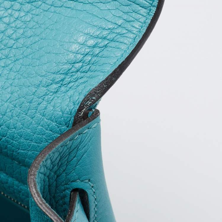 Pre Owned Hermes Celeste Taurillon Clemence Leather Palladium Finish Kelly Retourne 32 Bag