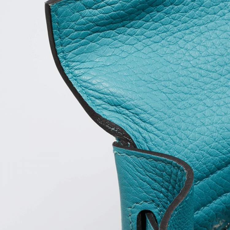Pre Owned Hermes Celeste Taurillon Clemence Leather Palladium Finish Kelly Retourne 32 Bag