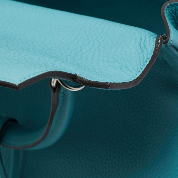 Pre Owned Hermes Celeste Taurillon Clemence Leather Palladium Finish Kelly Retourne 32 Bag