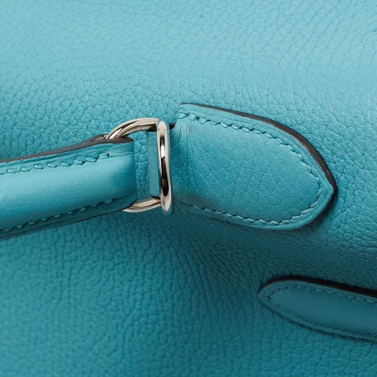 Pre Owned Hermes Celeste Taurillon Clemence Leather Palladium Finish Kelly Retourne 32 Bag
