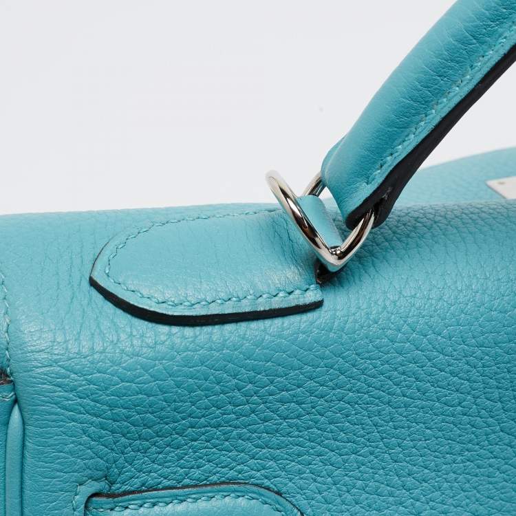 Pre Owned Hermes Celeste Taurillon Clemence Leather Palladium Finish Kelly Retourne 32 Bag