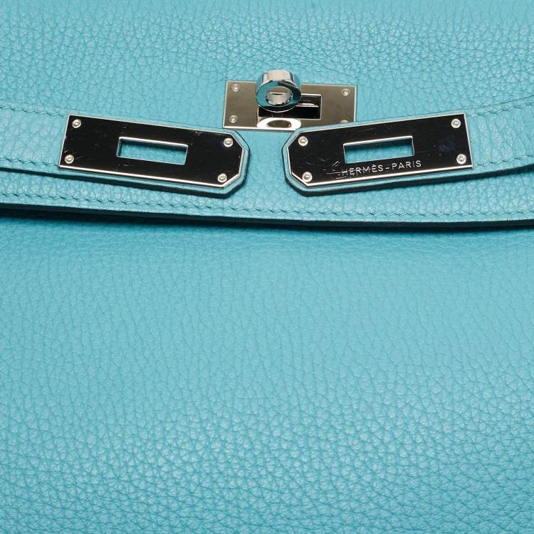 Pre Owned Hermes Celeste Taurillon Clemence Leather Palladium Finish Kelly Retourne 32 Bag