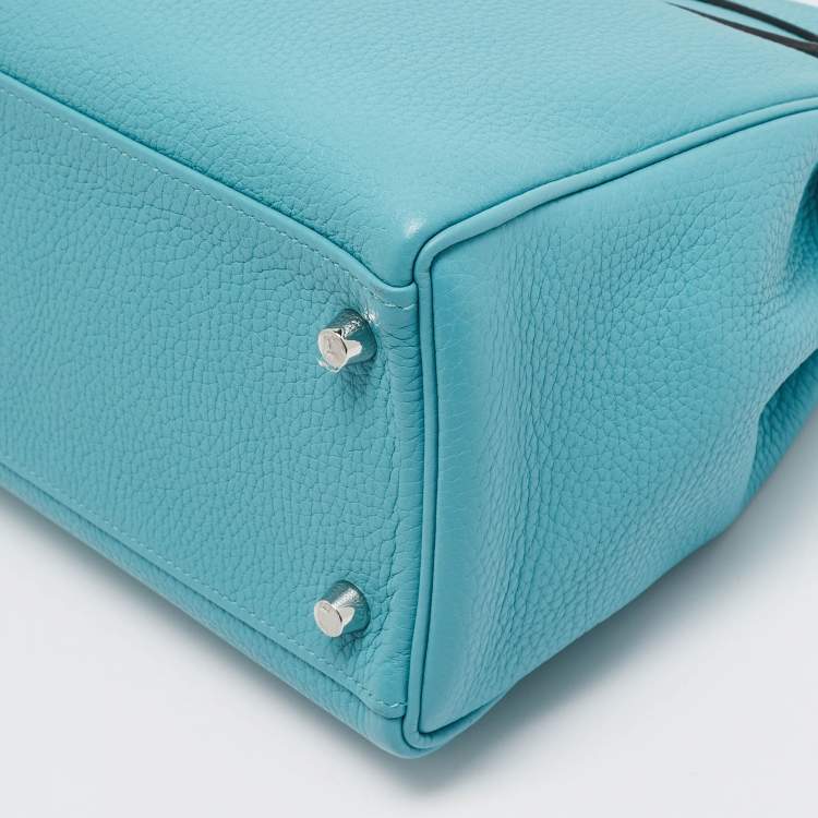 Pre Owned Hermes Celeste Taurillon Clemence Leather Palladium Finish Kelly Retourne 32 Bag